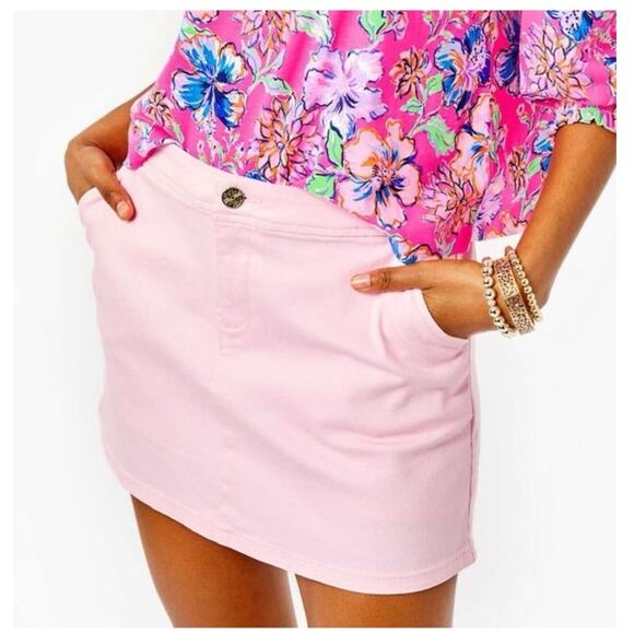 Lilly Pulitzer Colette Denim Skort Skirt Calla Lilly Pink Button Womens Size 12 - Picture 5 of 13